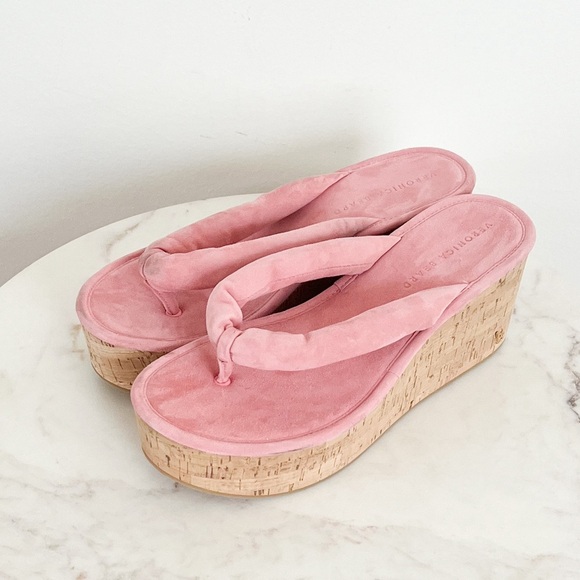 NEW Veronica Beard Geno Cork Platform Wedge Sandals Dragonfruit Pink Size 9 - Picture 6 of 10